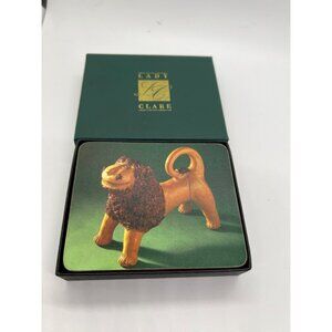 Lady Clare Lion Coasters Set Of 4 Clay Lion Folk Art Felt Backed New in Box